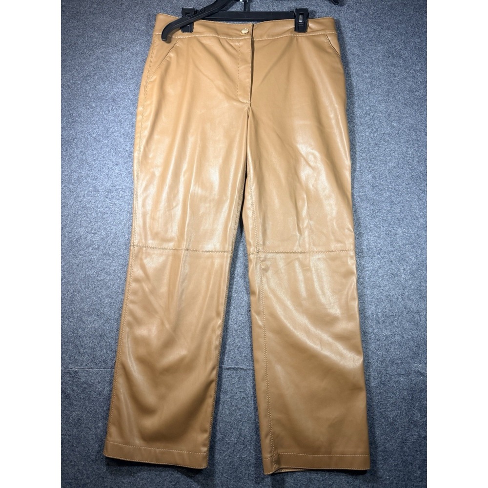 Alba‎ Conde Tan Faux Leather Straight Leg Trousers Size 42